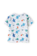 Boys t-shirt and fleece shorts set all-over print yellow 3m-3y with colorful ocean-themed designs on a soft, breathable fabric.