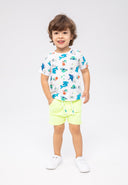 Boys t-shirt and fleece shorts set all-over print yellow 3m-3y featuring colorful marine print t-shirt with lightweight fabric and bright yellow fleece shorts.