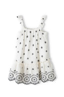 Girls embroidered dress with frilled straps white 1-8y. Lightweight floaty fabric with detailed black embroidery. Perfect for warm weather.
