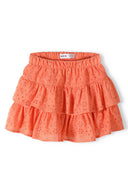 Girls skirt broderie anglaise tiered coral 1-8y with soft coral fabric, frilled hems and an elasticated waistband.