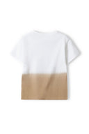 Boys t-shirt dip dye short sleeves white 3-14y with a soft beige bottom hem, relaxed fit, suitable for summer wear.
