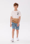 Boys t-shirt dip dye short sleeves white 3-14y featuring a textured puff print slogan and soft fabric for comfort.