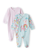 Babies sleepsuit front poppers turquoise 0-12m features vibrant unicorn print and soft texture, perfect for baby girls.