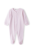 Babies sleepsuit front poppers turquoise 0-12m, soft textured fabric, long sleeves, enclosed feet for warmth.