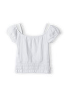 Girls off the shoulder top textured white 3-14y with soft textured fabric, shirred detailing, and elasticated neckline for comfort.