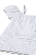 Textured white girls off the shoulder top with elasticated neckline and frilled sleeves, designed for ages 3-14y.