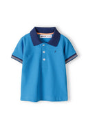 Boys polo shirt and short set contrast details turquoise 3m-3y. Short-sleeved polo shirt with contrast collar and striped cuffs. Smart casual look.