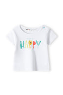 Baby short sleeve t-shirt 2 pack shoulder snaps white 0-12m featuring colorful printed slogan 'always be HAPPY'. Soft cotton blend for comfort.
