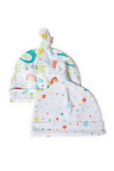 Baby hat 2 pack print stripe white 0-12m featuring colorful patterns and star prints in soft cotton for babies.