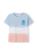 Boys t-shirt dip dye puff print light blue 1-8y featuring a light blue and coral dip dye effect with textured puff print slogan.