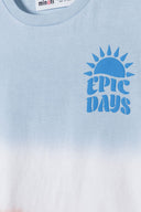 Light blue boys t-shirt dip dye puff print 'EPIC DAYS' design, suitable for ages 1-8 years. Soft cotton material for comfort.