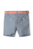 Boys shorts with canvas waistband light blue 1-8y, featuring a ticking stripe pattern and functional back pockets.