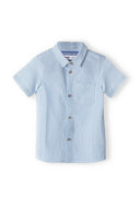 Boys poplin shirt with striped pattern white 3-14y, lightweight fabric, short sleeves, front patch pocket, classic design.