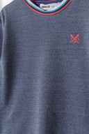 Boys two tone pique crew t-shirt blue 3-14y features a soft textured fabric, classic crew neck, and contrast tipping.