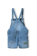Girls denim short dungaree with neon sequins blue 1-8y featuring a soft mid-blue cotton blend and star detail on the back.