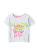 Girls t-shirt with neon print white 1-8y features a playful graphic with sunglasses and palm trees. Soft fabric, comfortable fit.