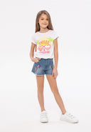 Girls t-shirt with neon print white 1-8y features vibrant smile and sunshine graphic, made from soft cotton for comfort.