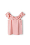 Girls off the shoulder top broiderie anglaise coral 3-14y with frill trim and lightweight fabric for summer elegance.