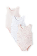 Girls vest 3 pack ditsy floral light pink 0-18m, featuring soft pink and white colors, lightweight cotton fabric, designed for infants.