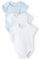 Babies short sleeve bodysuits with popper fastening light blue 0-18m. Set of three in light blue, breathable cotton for infants.