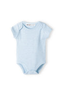Babies short sleeve bodysuits with popper fastening light blue 0-18m. Soft cotton blend, elastic neckline for easy dressing. 