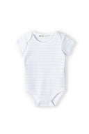 Babies short sleeve bodysuits with popper fastening light blue 0-18m. Light blue striped design, soft fabric for comfort.