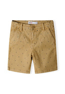 Boys chino shorts in tan with subtle arrow pattern and turn-up hems