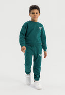 Boys crew neck sweatshirt with joggers dark green 1-8y. Cozy ribbed sweatshirt and joggers in rich dark green, perfect for casual wear.  