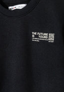 Boys crew neck sweatshirt and joggers set black 3-14y features a graphic print and soft texture for comfortable everyday wear.