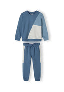 Boys crew neck sweatshirt and joggers set drawstring blue 1-8y, lightweight cotton fleece, ribbed hem and cuffs, comfortable fit.