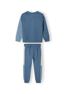 Boys crew neck sweatshirt and joggers set drawstring blue 1-8y in comfortable cotton fleece with contrasting panels. 