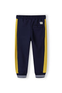 Boys fleece jogpant in navy blue with yellow side stripes