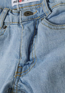 Boys light blue denim jeans with yellow stitching and five-pocket design