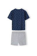 Boys navy t-shirt with animal print and heather gray fleece shorts set