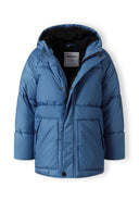 Boys padded jacket in blue quilted hooded design with black lining