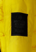 Boys padded jacket in bright yellow with hood, black accents, and mnt logo