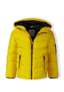 Bright yellow boys padded jacket with black accents and hood
