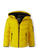Boys padded jacket in bright yellow with hood and black accents