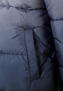 Boys padded jacket in dark blue quilted puffer with gray gradient hooded design