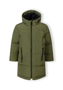 Boys olive green padded jacket with black zipper and lining