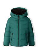 Boys padded jacket in teal with black-lined hood and quilted zip pockets
