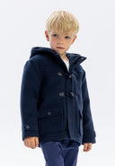 Boys padded navy wool duffle coat with bicolor quilted lining