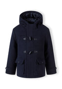 Boys padded navy wool duffle coat with bicolor quilted lining