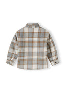 Boys padded shirt jacket in gray beige plaid flannel