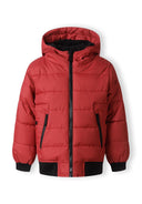 Boys quilted padded red jacket with black trim and hood