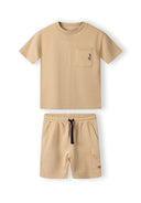 Boys short sleeve beige cotton tee and cargo shorts set