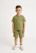 Boys short sleeve olive green t-shirt with embroidered pocket