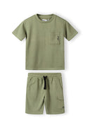 Boys short sleeve olive green cotton tee with chest pocket embroidery
