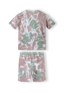 Boys short sleeve pastel pink and green tie-dye shorts set