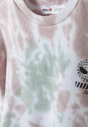 Boys short sleeve pastel pink and green tie-dye sweatshirt with globe logo